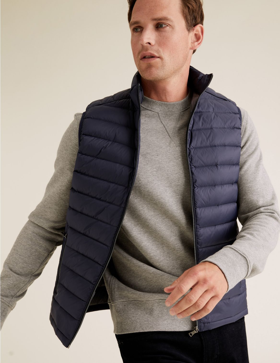Down & Feather Padded Gilet with Stormwear&trade; navy