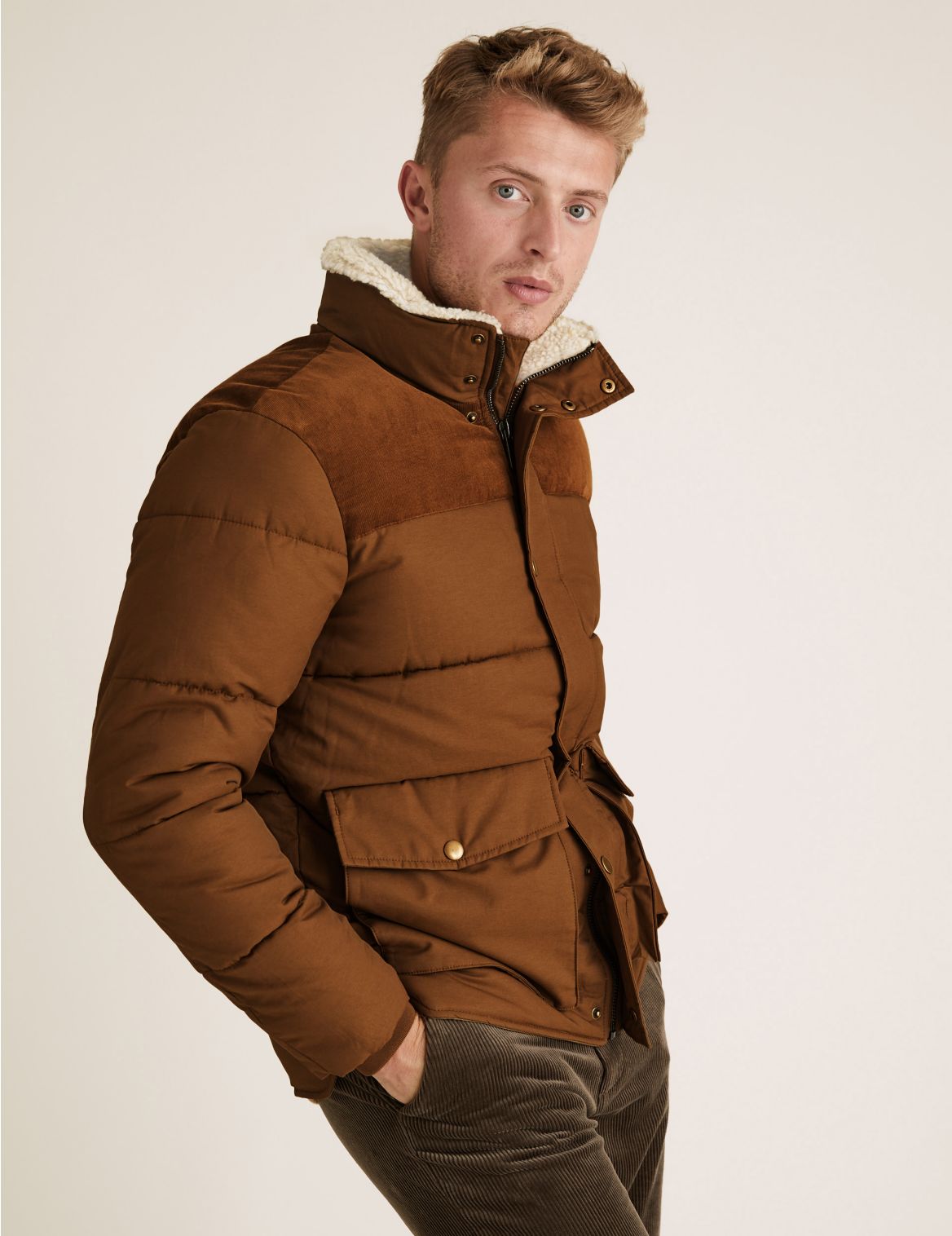 Borg Lined Puffer Jacket with Stormwear&trade; beige