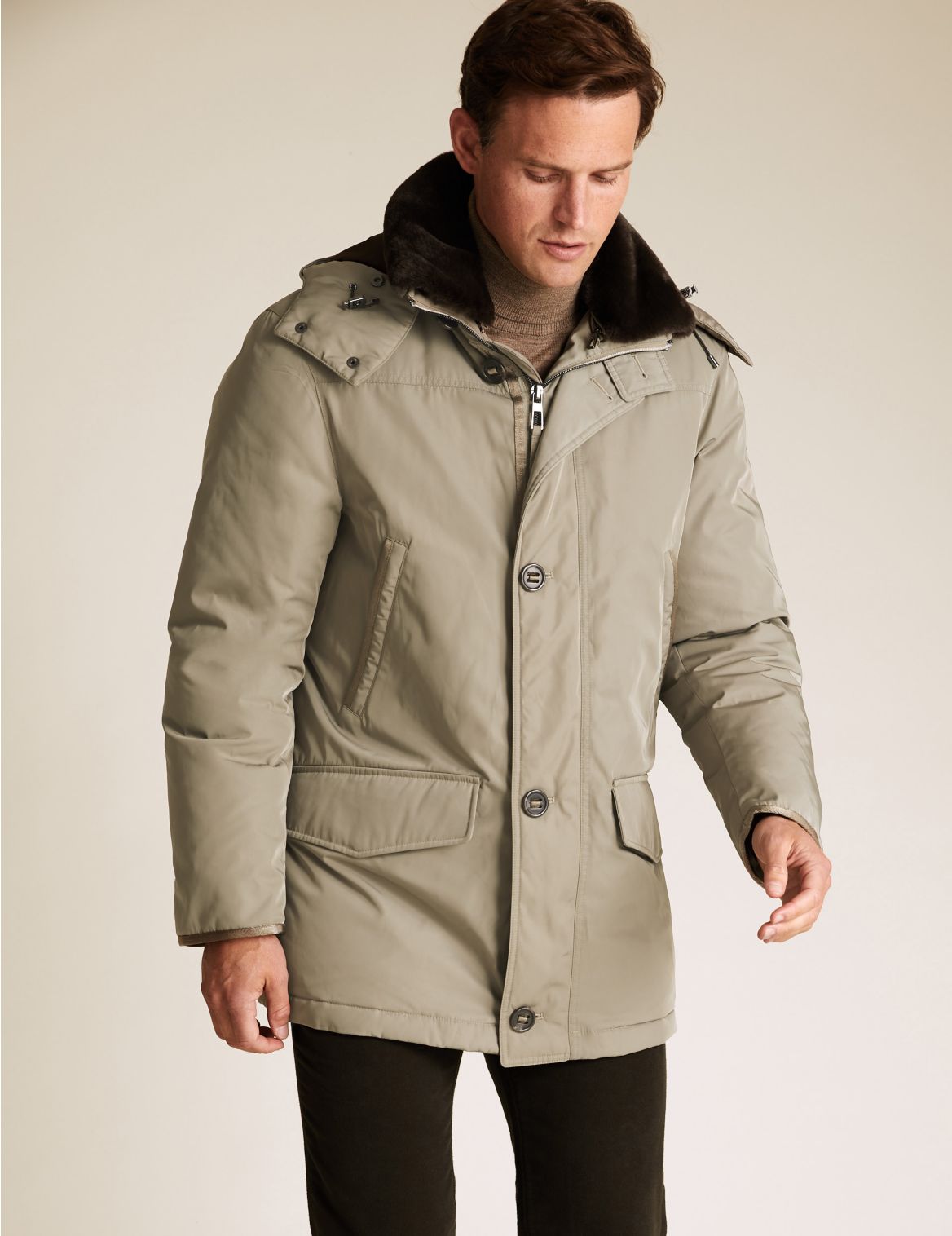 Down & Feather Parka Jacket with Stormwear&trade; beige