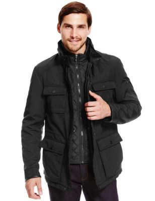 Autograph Lightly Padded 4 Pockets Leather Trim Military Jacket With ...