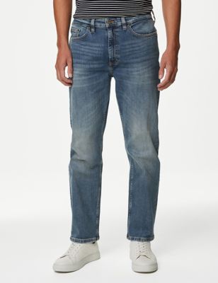 M&S Men's Loose Fit Vintage Wash Jeans - 3833 - Medium Blue, Medium Blue,Indigo,Light Blue