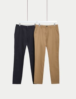 M&S Mens 2 Pack Slim Fit Stretch Chinos