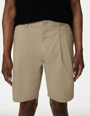 M&S Mens Super Lightweight Twin Pleat Chino Shorts - 40 - Dark Bronze, Dark Bronze,Natural,Navy,Air 