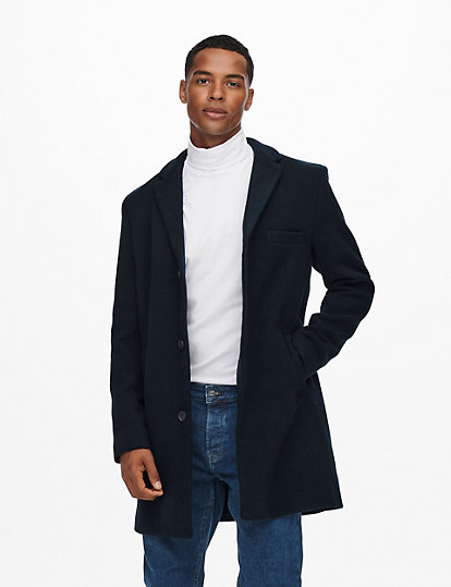 only & sons overcoat with wool - m - black, black