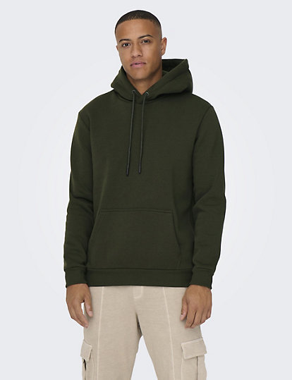 only & sons cotton rich hoodie - m - grey, grey