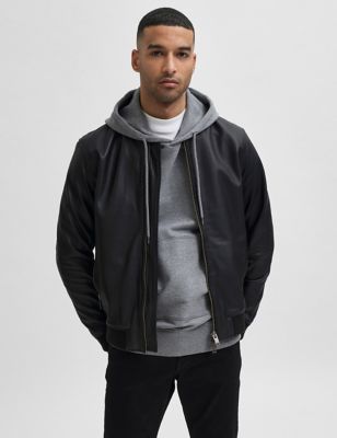 M&S Selected Homme Mens Leather Bomber Jacket