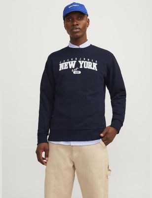 Jack & Jones Mens Cotton Rich Logo Sweatshirt - Navy, Navy