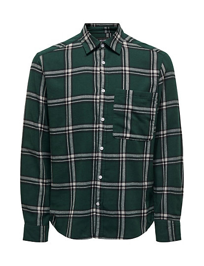 only & sons check flannel shirt - m - green mix, green mix