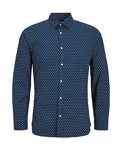 jack & jones slim fit cotton rich print shirt - blue, blue