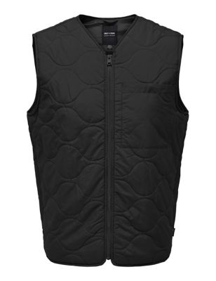 Only & Sons Mens Quilted Gilet - Black, Black