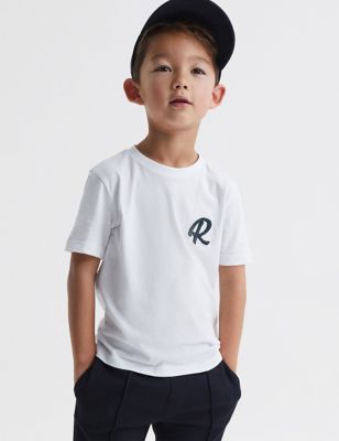 Reiss Boys Pure Cotton Logo T-Shirt (3-14 Yrs) - 4-5 Y - White, White,Dark Blue
