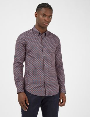 M&S Ben Sherman Mens Slim Fit Pure Cotton Geometric Shirt