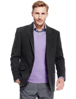 Collezione Made In Italy Wool Blend 2 Button Jacket With Cashmere | Snapcat