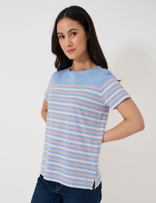 Crew Clothing Women's Pure Cotton Jersey Striped T-Shirt - 12 - Blue Mix, Blue Mix