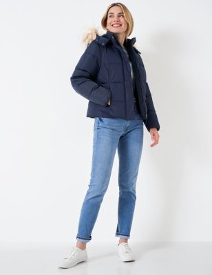 Crew Clothing Womens Padded Hooded Puffer Jacket - 14 - Navy, Navy