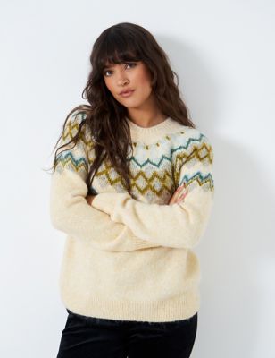 Crew Clothing Womens Fair Isle Crew Neck Jumper with Wool - 14 - Navy Mix, Navy Mix
