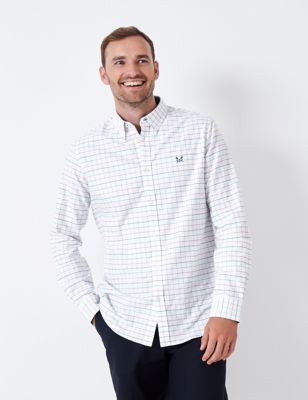 Crew Clothing Mens Pure Cotton Check Oxford Shirt - XL - White Mix, White Mix