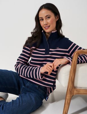 Crew Clothing Womens Cotton Rich Striped Funnel Neck Sweatshirt - 18 - Navy Mix, Navy Mix