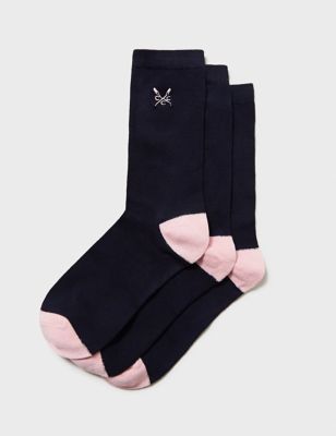 Crew Clothing Womens 3pk Embroidered Ankle High Socks - Navy, Navy