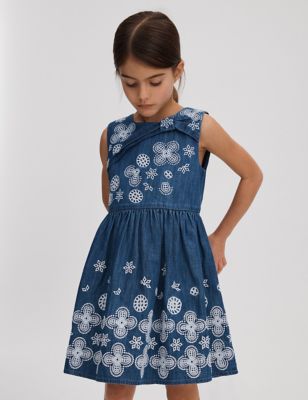 Reiss Girls Denim Embroidered Dress (4-14 Yrs) - 11-12 - Blue, Blue