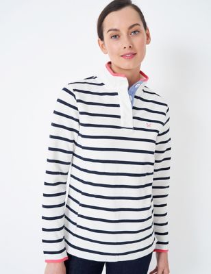 Crew Clothing Womens Pure Cotton Striped Funnel Neck Sweatshirt - 16 - White Mix, White Mix