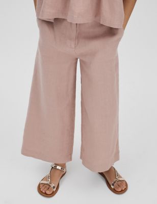 Reiss Girls Pure Linen Wide Leg Trousers (4-14 Yrs) - 7-8 Y - Pink, Pink
