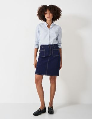 Crew Clothing Womens Cotton Rich Denim Knee Length A-Line Skirt - 14 - Indigo, Indigo