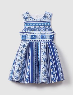 Reiss Girls Tile Print Dress (4-14 Yrs) - 6-7 Y - Blue Mix, Blue Mix