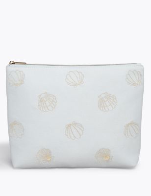 M&S Womens Embroidered Shell Make-up Pouch