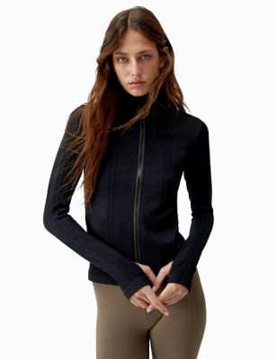 Born Womens India Funnel Neck Sports Jacket with Stretch - Black, Black,Brown