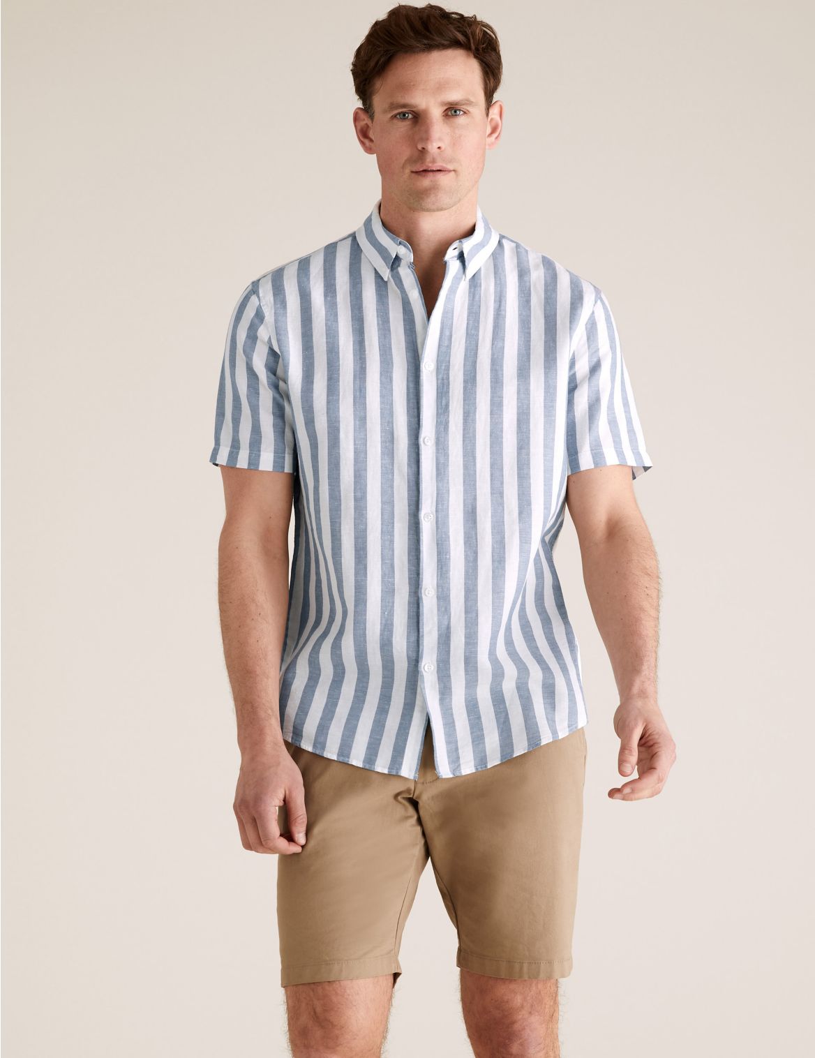 Easy Iron Linen Striped Shirt blue