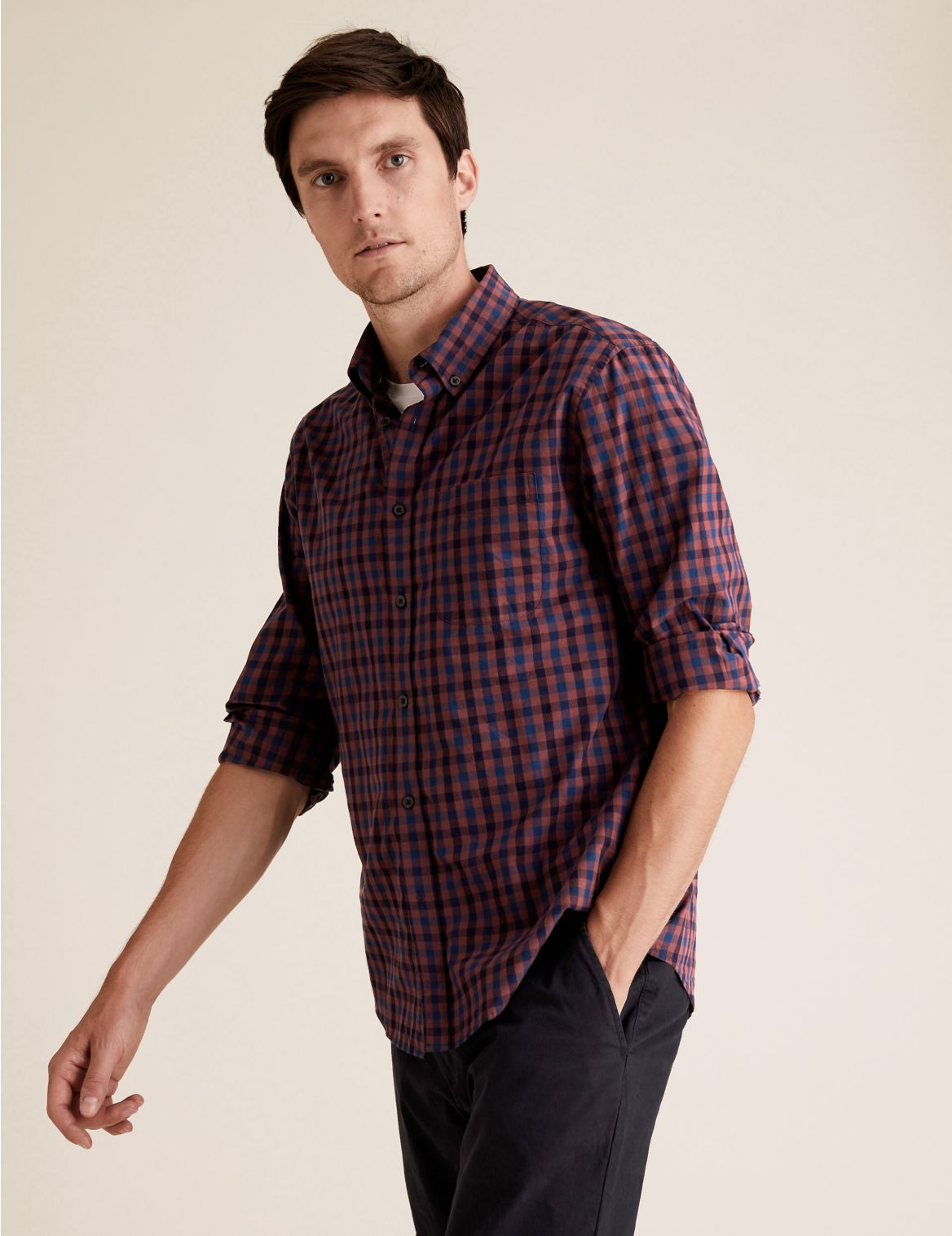 Pure Cotton Checked Shirt brown