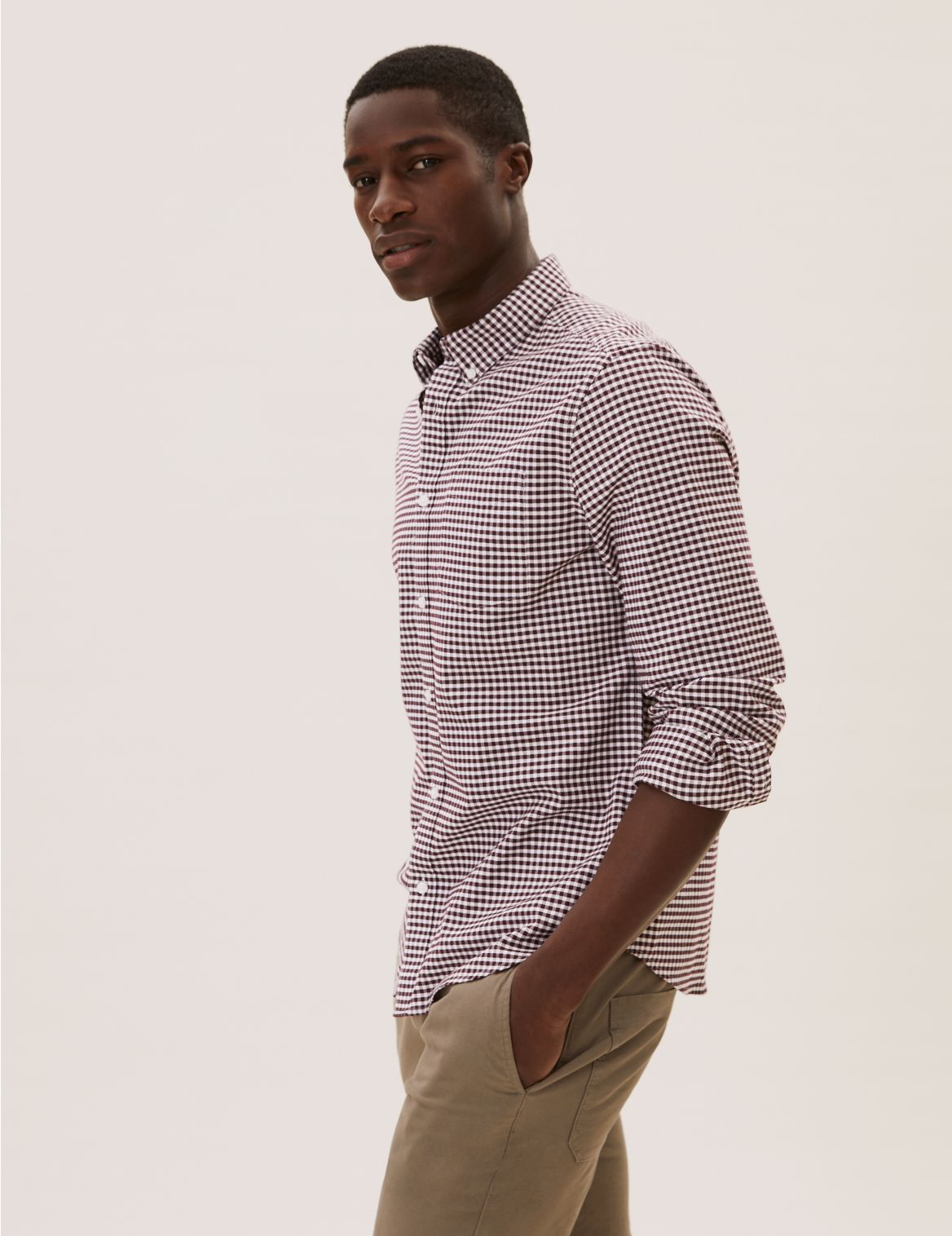 Pure Cotton Gingham Check Oxford Shirt red