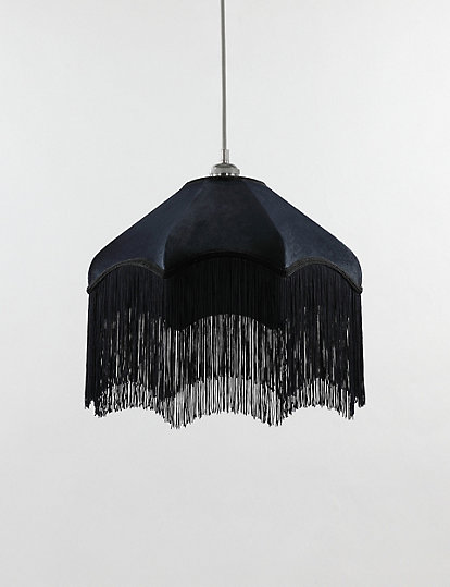 M&S Collection Fringed Velvet Lamp Shade - 1Size - Navy, Navy