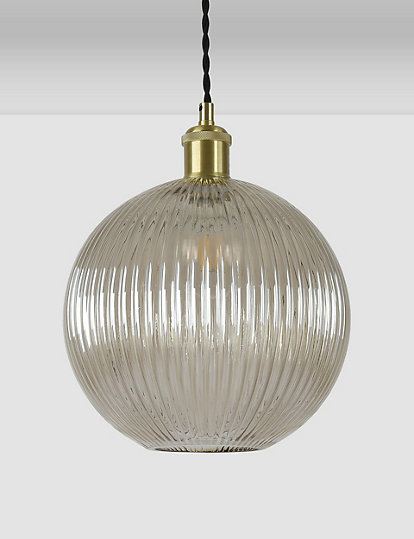 M&S Collection Ridged Glass Ceiling Lamp Shade - 1Size - Smoke, Smoke