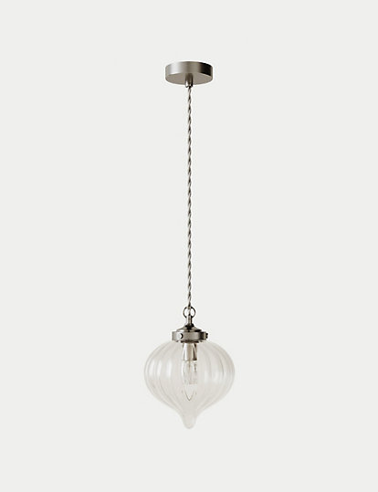 M&S Collection Glass Teardrop Pendant Light - 1Size - Pewter, Pewter