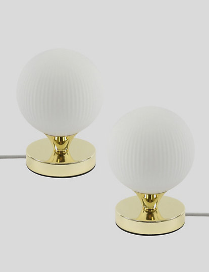 M&S Collection Set Of 2 Ribbed Globe Table Lamps - 1Size - Polished Brass, Polished Brass