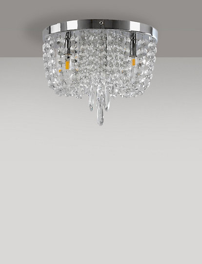 M&S Collection Beaded Baguette Flush Ceiling Light - 1Size - Silver, Silver