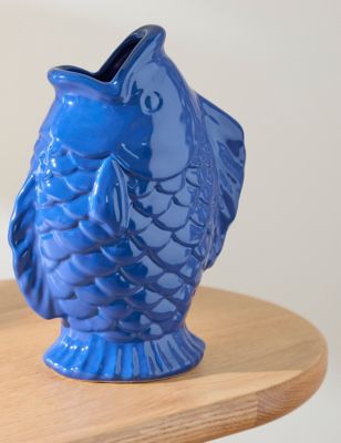 M&S Ceramic Fish Vase - Blue, Blue