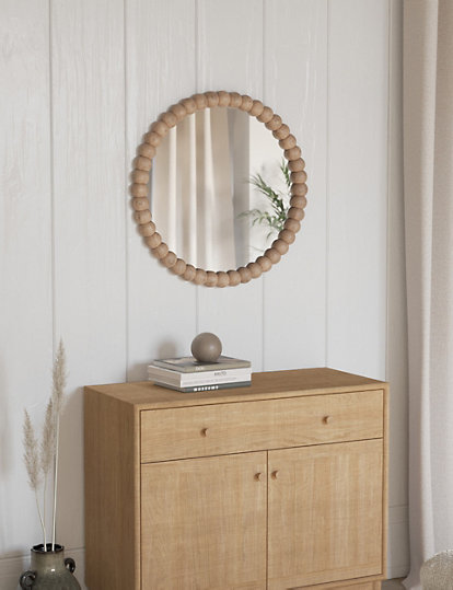 M&S Collection Wooden Round Bobbin Wall Mirror - 1Size, Wood