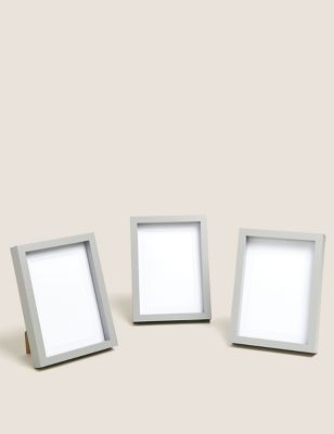 M&S Set of 3 Wood Photo Frames 4x6 inch - White, White,Grey,Natural Mix
