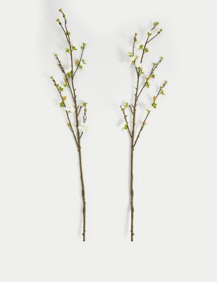 Moss & Sweetpea Set of 2 Artificial Blossom Single Stems - White, White