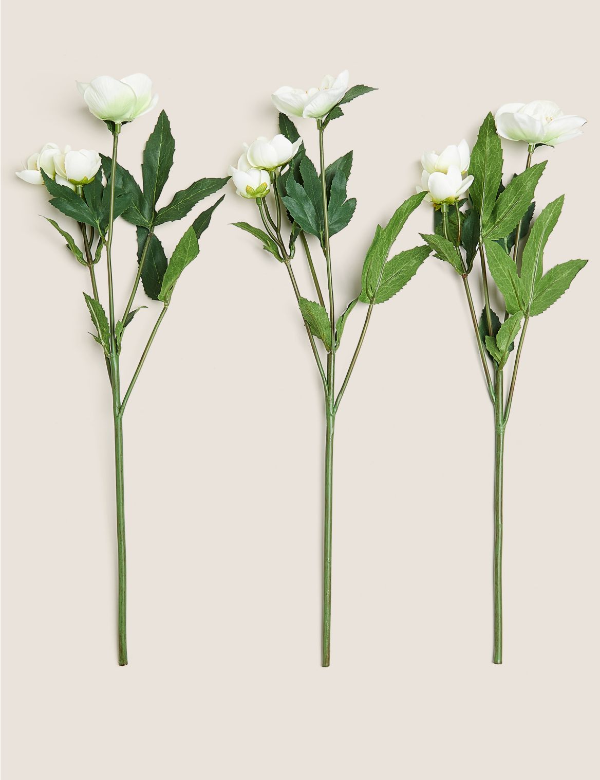 Set of 3 Artificial Hellebore Single Stems white