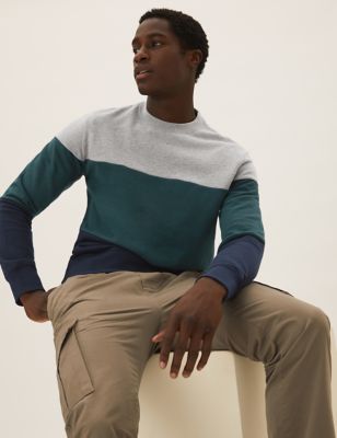M&S Mens Pure Cotton Colour Block Sweatshirt