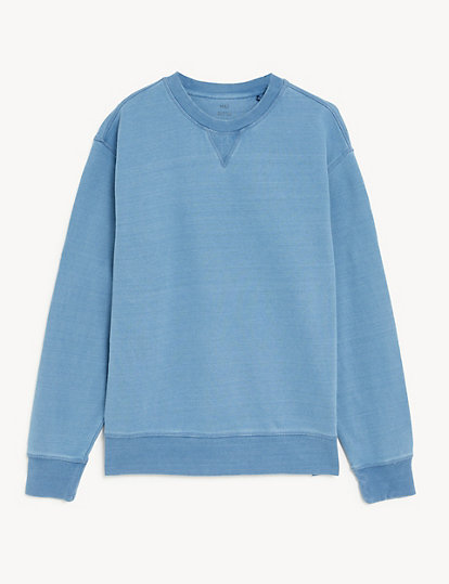 M&S Collection Relaxed Fit Pure Cotton Sweatshirt - Mreg - Dark Indigo, Dark Indigo