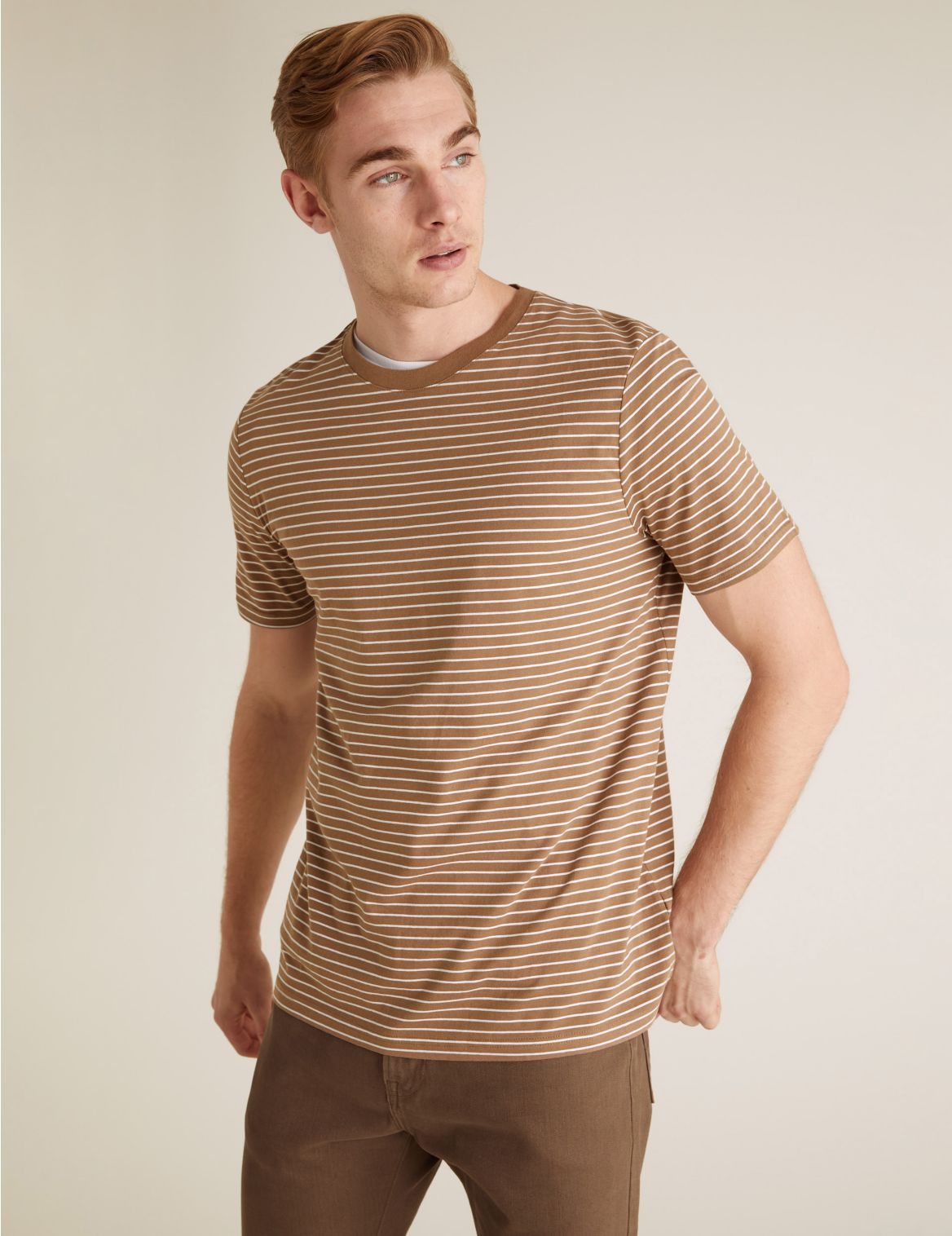 Pure Cotton Striped T-Shirt brown