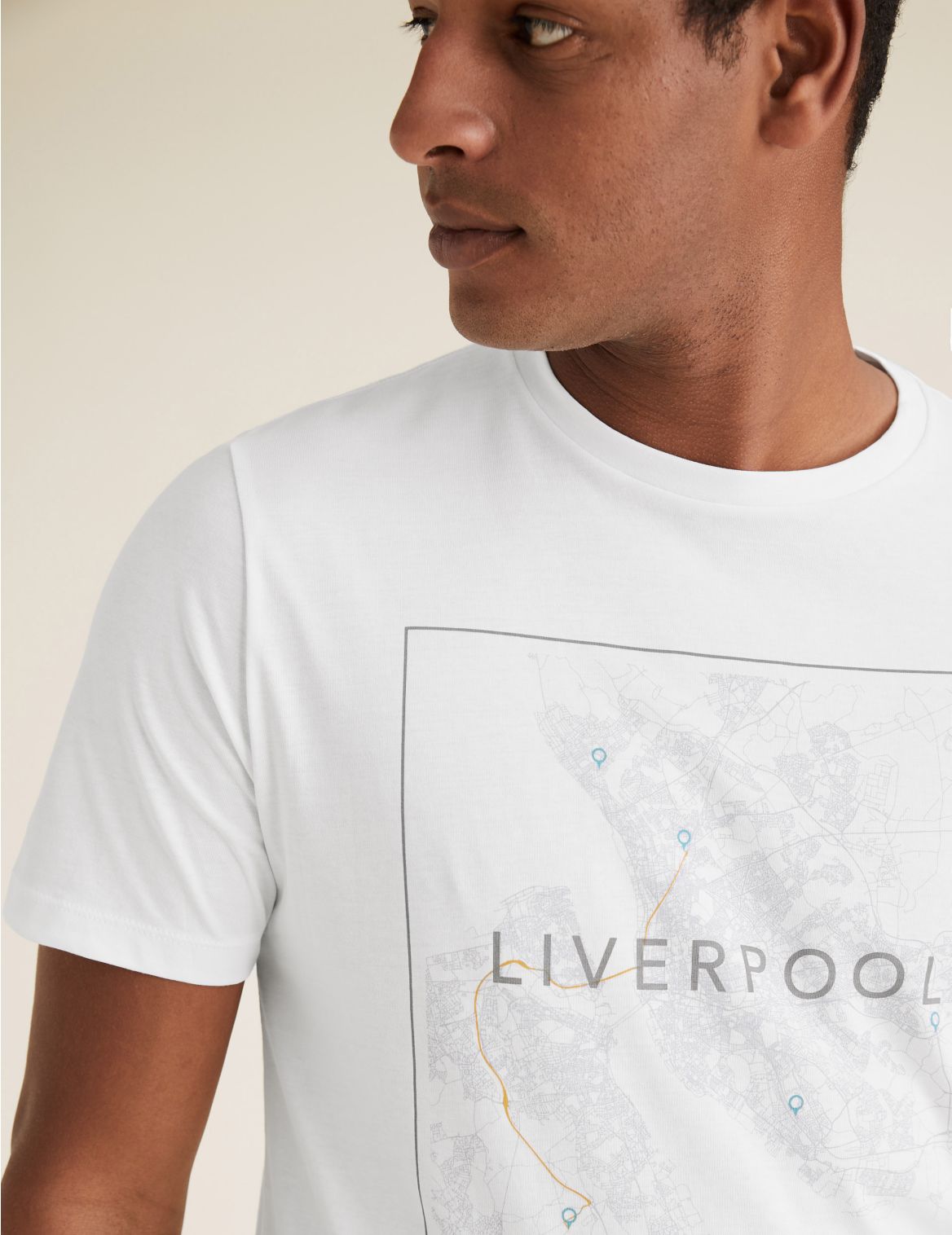Pure Cotton Liverpool Map Graphic T-Shirt white