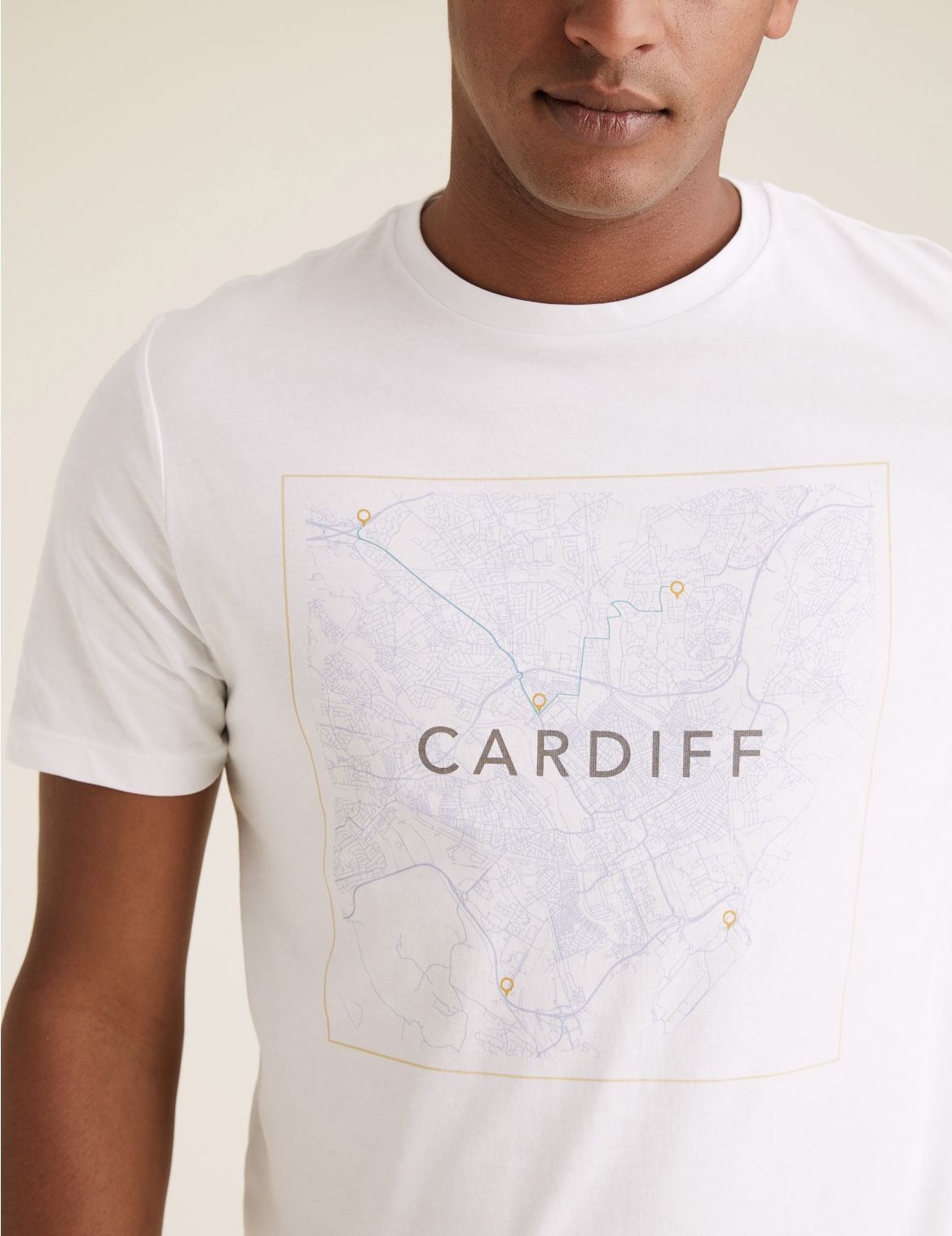Pure Cotton Cardiff Map Graphic T-Shirt white