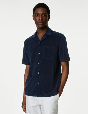 M&S Mens Cotton Rich Polo Shirt - MREG - Dark Navy, Dark Navy,White