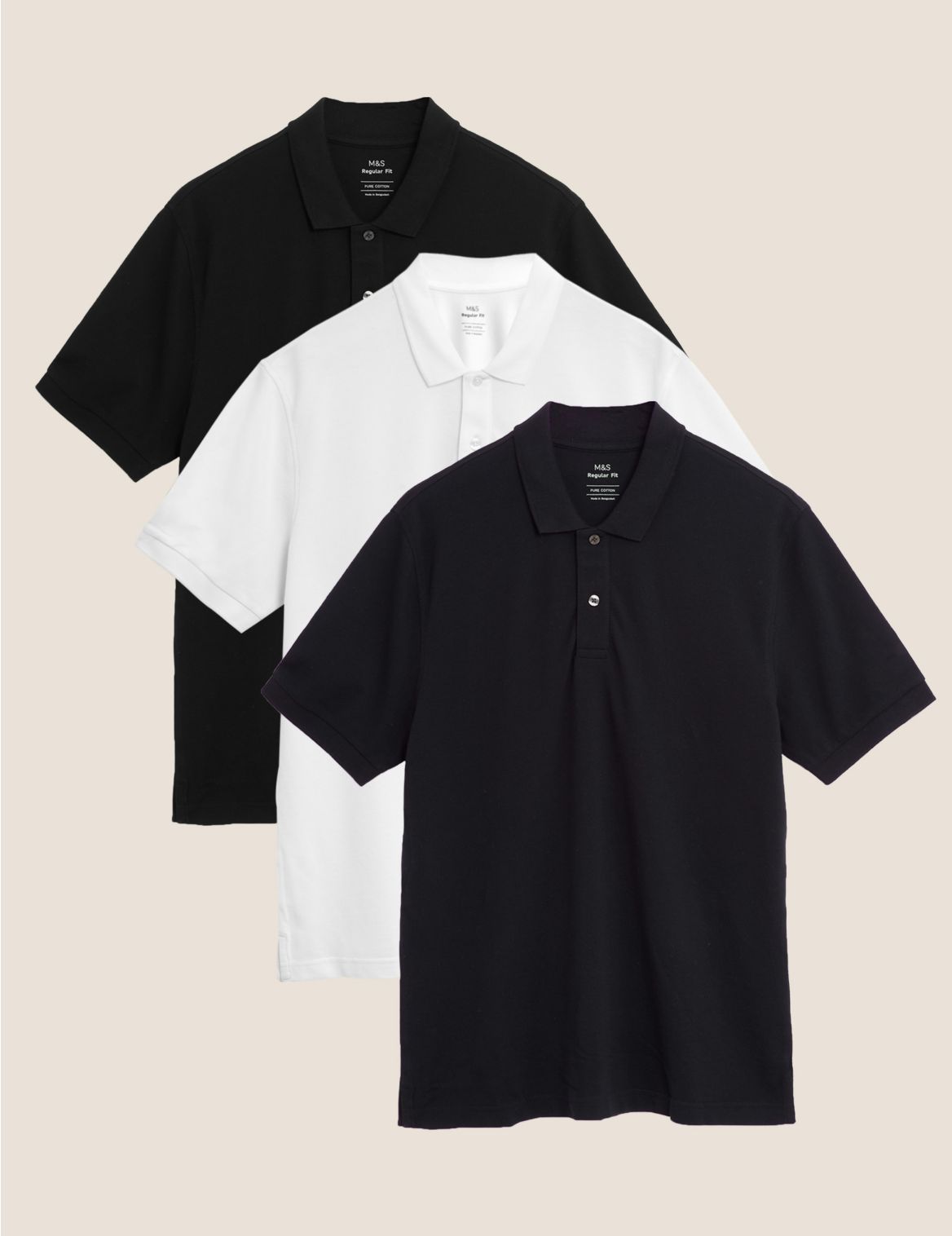 3 Pack Pure Cotton Polo Shirts navy